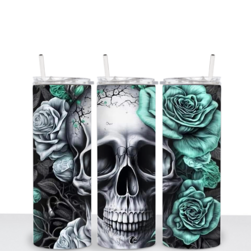 Skull with Teal Roses 20oz Tumbler