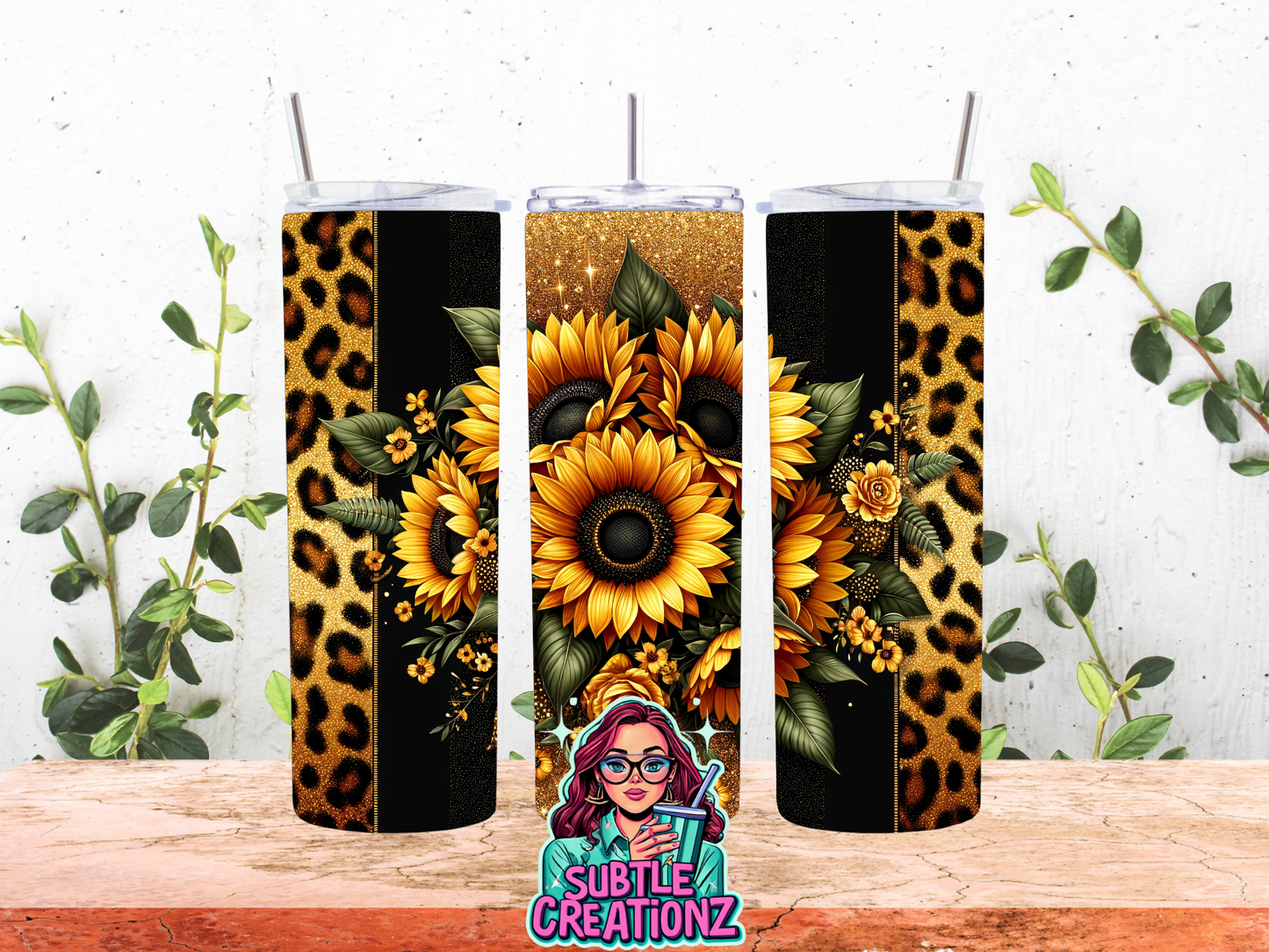 Black and Leopard Sunflower 20oz Tumbler