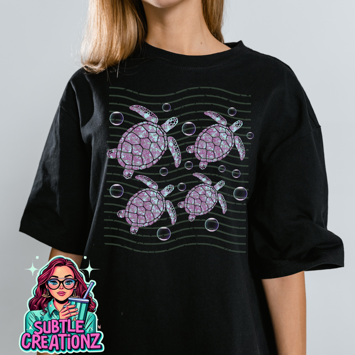Purple Faux Glitter Turtle T-Shirt