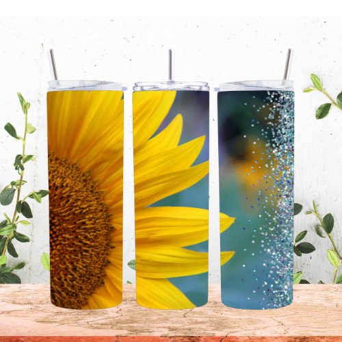 Yellow Flower and Fauxe Glitter 20oz Tumbler