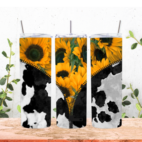 Sunflower Cowhide Zip 20oz Tumbler