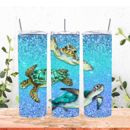 Sea Turtle Fauxe Glitter 20oz Tumbler