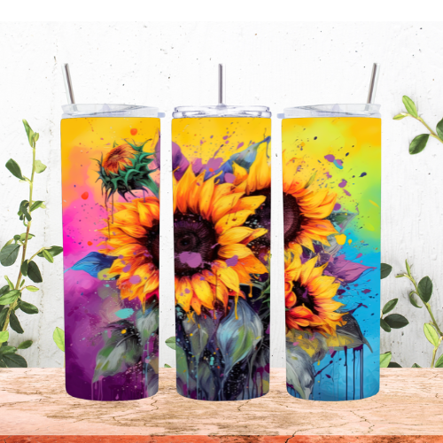 Neon Background Sunflowers 20oz Tumbler