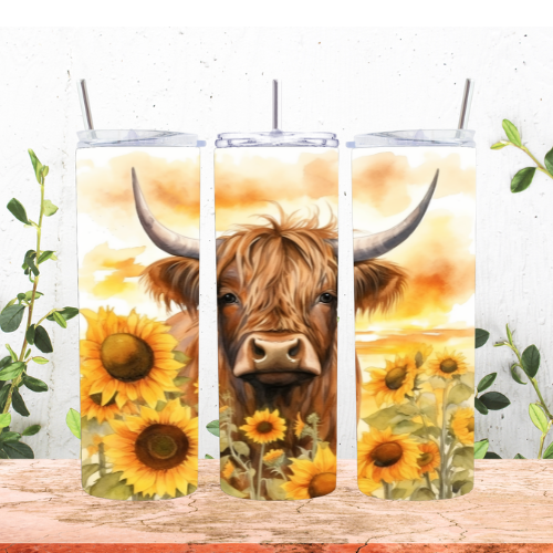 Sunflower Highland Cow 20oz Tumbler