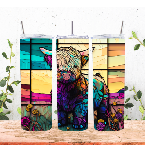 Highland Cow Stain Glass 20oz Tumbler