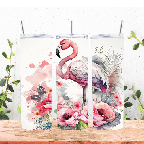 Pink Flower Flamingo 20oz Tumbler