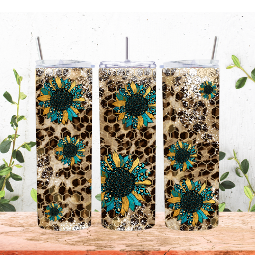 Teal and Leopard Flowers 20oz Tumbler