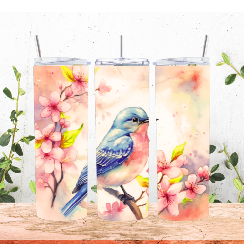 Pink Flower Bird 20oz Tumbler