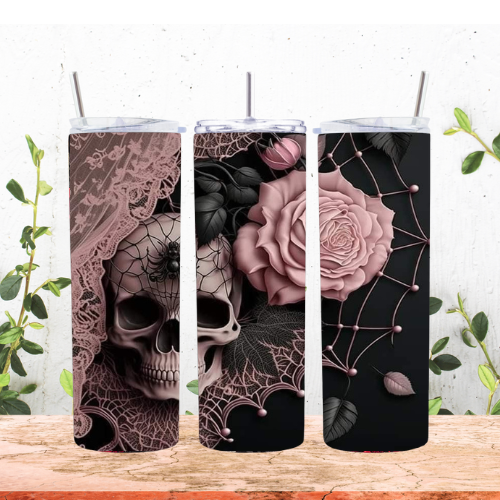 Skull Pink Rose 20oz Tumbler