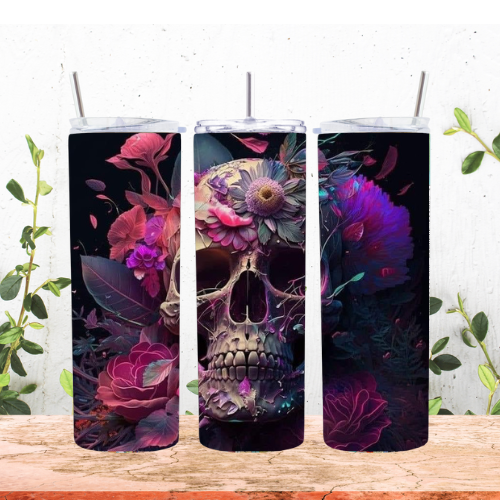 Purple Flower Skull 20oz Tumbler