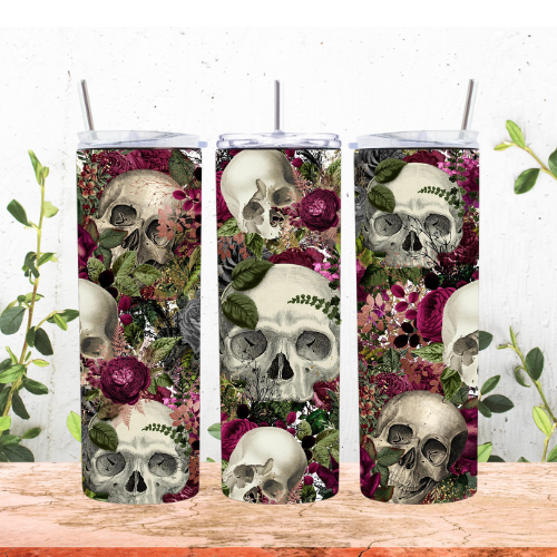 Skull w/flowers 20oz Tumbler