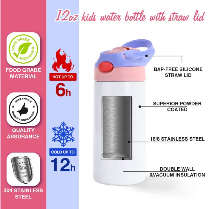 Custom 12oz Straight Top Flip Kids Water Bottle