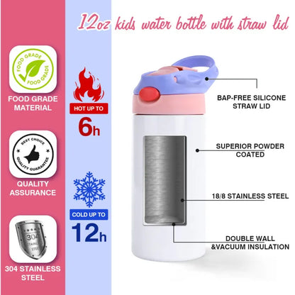Custom 12oz Straight Top Flip Kids Water Bottle