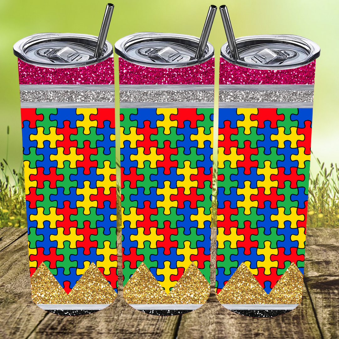 Autism Awareness - Glitter Pencil Tumbler