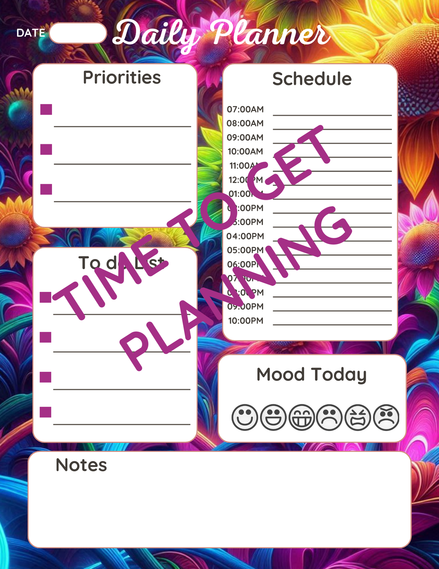 Daily Planner - Neon Sunflowers