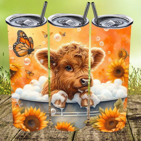 Sunflower and Butterflies Moo Tumbler