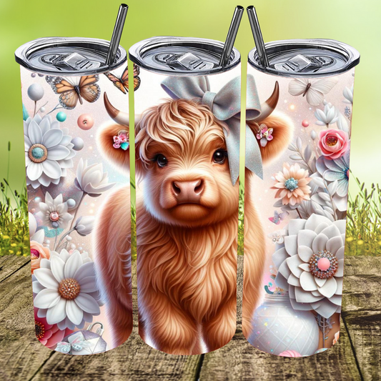 Light Floral Moo Tumbler