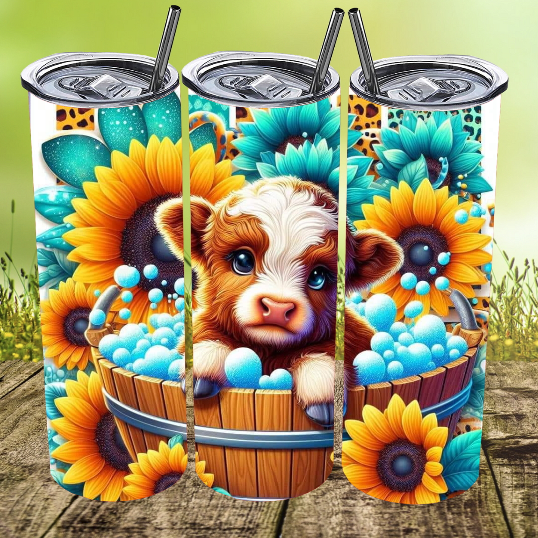 Teal Sunflower Moo Tumbler