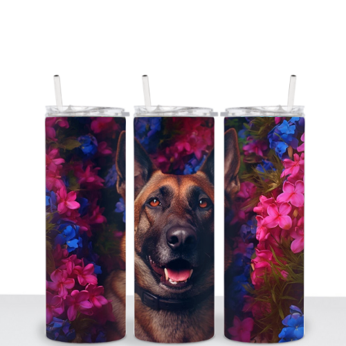 German Shepherd w/Flowers 20oz Tumbler