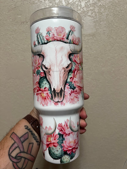 Cow Skull 40oz Handle Tumbler