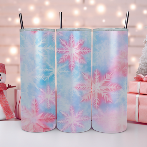 Pink and Blue Snowflakes Tumbler