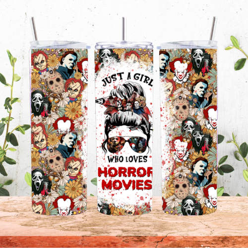 Floral Just a Girl Who Loves Horror Movies Tumbler