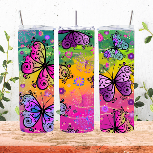 Neon Butterflies Tumbler