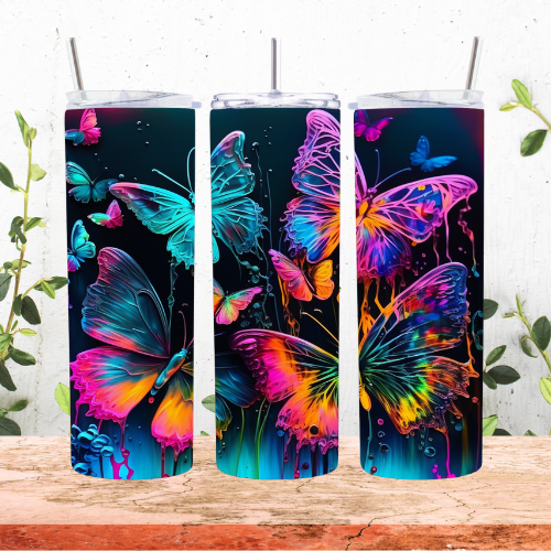 Neon Butterfly Drip Tumbler