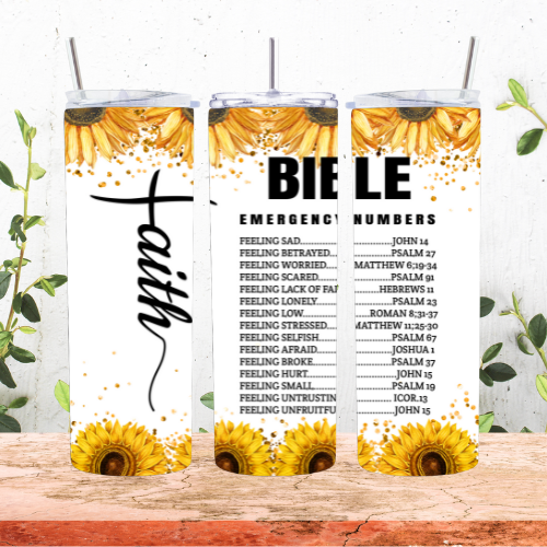 Sunflower Bible Emergency Numbers Tumbler