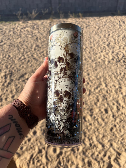 Glow 20oz Stainless Steel Snow Globe: Skulls and Roses