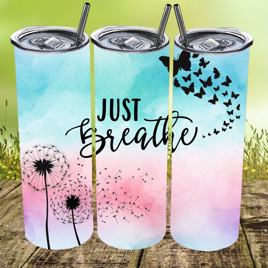 Just Breathe w/Black Butterflies Tumbler