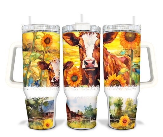 Cow w/Sunflowers 40oz Tumbler