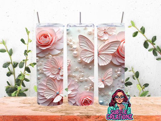 Pink Floral Butterflies 20oz Tumbler