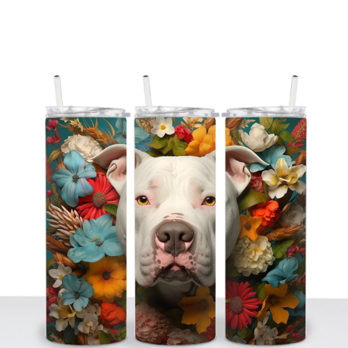 Pitbull with Flowers 20oz Tumbler