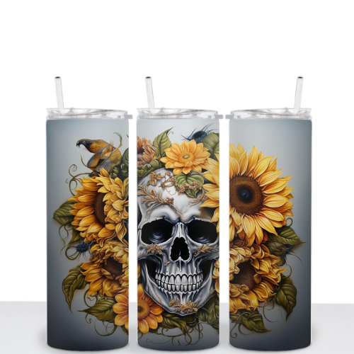 Skull with Sunflowers 20oz Tumbler