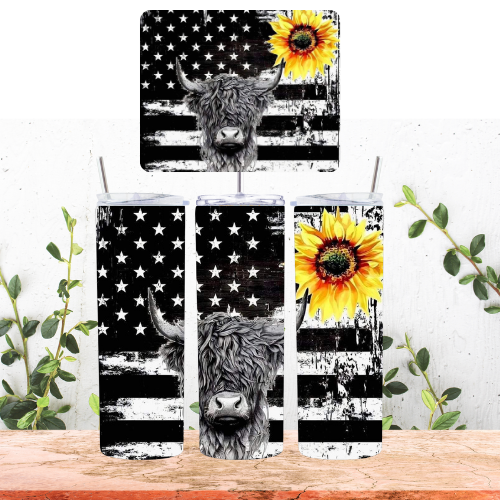 Moo Sunflower Flag Tumbler