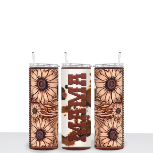 Mama Tooled Leather Sunflowers 20oz Subliminal Tumbler