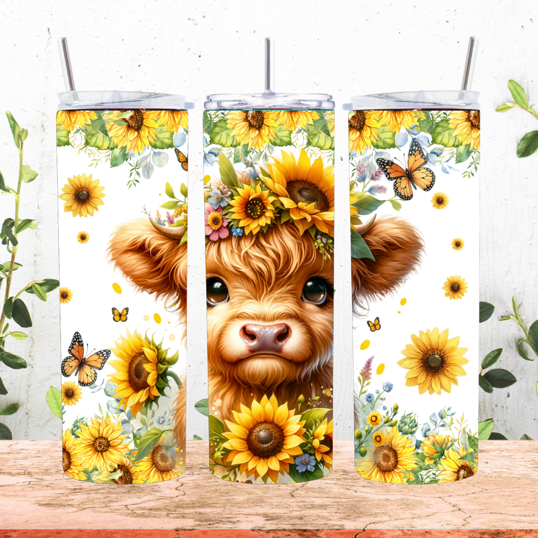 Cutest Sunflower Highland Cow Tumbler