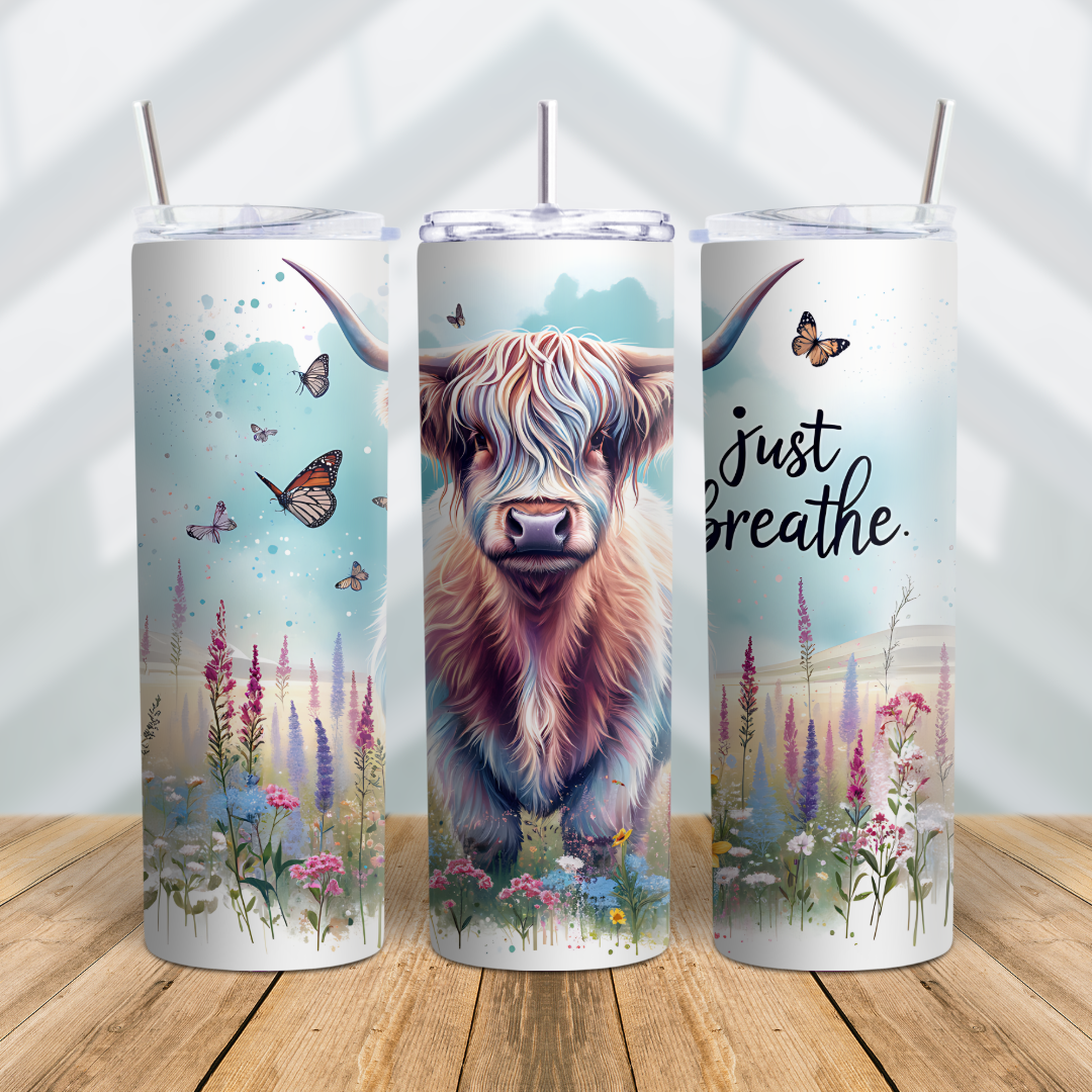 Highland Cow Just Breathe Tumbler