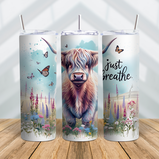 Highland Cow Just Breathe Tumbler