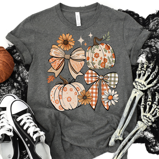 Adult Size Plaid Coquette Bow and Pumpkin T-Shirt