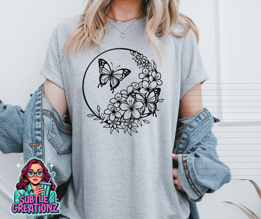 Butterfly & Flowers T-Shirt