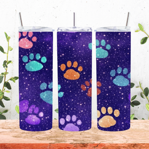 Purple Fauxe Glitter Dog Print 20oz Tumbler