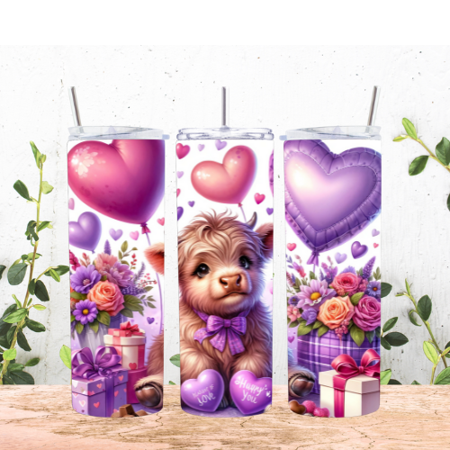 Purple Hearts Valentine's Cow Tumbler